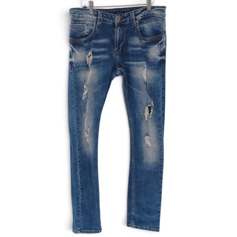 Emporio Armani Jeans Men 30/33 Blue Distressed Ripped Denim Culture Slim MOD 305